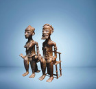 Mega Rare Museum  Authentic Antique Benin Bronze King Oba And Wife Sculpture