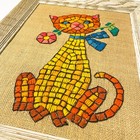 Vtg 60s Handmade Bucilla Mosaic Crewel Embroidery Hepcat Framed Retro Wall Decor