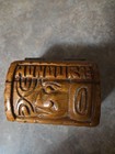 Vintage Wooden Honduras Small Trinket Box Carved With Faces  symbols