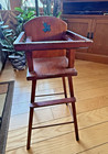 Vtg  antique  Solid Wooden Doll High Chair 28 5  With Pullover Tray