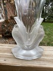 1930s Art Deco Glass Turtle Doves Bird Vase Libochovice Glassworks Czech