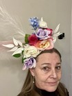 Hat Fascinator Pink Purple White Flowers Sparkly Headband Ooak Derby Any Event