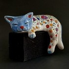 Vintage Kutahya Signed Hand Painted Ceramic Sleeping Kitten Shelf Sitter Figurin