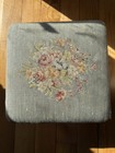 Vintage Needlepoint Cross Stitch Top Foot Stool Bench Rest Decor Seat Floral 