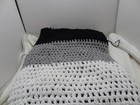 Handmade Crochet Afghan Blanket Black White Gray Striped Knit Throw Vintage