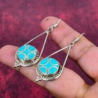Blue Turquoise Gemstone Handmade 925 Sterling Silver Nepali Earrings Jewelry