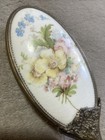 Vintage Ornate Handheld Mirror Floral Porcelain Antique Brass Vanity Victorian