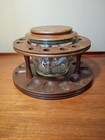 Vtg Decatur Walnut 12 Pipe Rack Stand W  Bird Hunting Graphic Humidor Glass Jar