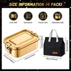 4 Pcs Golden Stainless Steel Bento 550ml  Metal Lunch Food Storage Containers   
