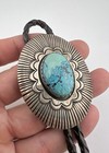 Huge Vtg Begay Navajo Sterling Silver Kingman Turquoise Stamped Bolo Tie 46 3g