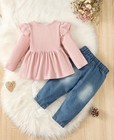 2pcs Toddler Kids Baby Girls Outfits Blush Top Denim Jeans Pants Set Size 3-4