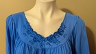 Shadowline Women s Size 2x Blue 100  Nylon L s Long Nightgown Emb  Roses Nwot