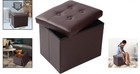 Brown Faux Leather Storage Ottoman Footstool 17x13x13 Inch Foldable Bench