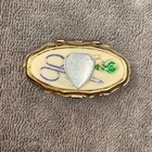Vtg 50s Mini Sewing Kit Gold Tone Hinged Case Needle Thread Travel Repair Kit