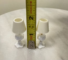 Dollhouse Miniature Pair Of White   Gold Table Lamps 1 12 Non-electric