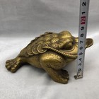 Brass Three Legged Toad Money Frog Figurine Feng Shui Decor Patina