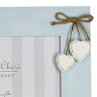 New Baby - Wooden Distressed Look Photo Frame - Hanging Hearts - 10x8 - Blue