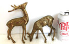 Mcm Heavy Solid Brass Deer Pair Vintage Figurines Male Stag W antlers Doe Female