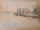 Antique 1890 Watercolor     Fishing Boat At Docks     Signed H  Dykes     Cape Cod