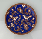 Bonis Pottery Rhodes Greece Terracotta Cobalt Blue Enamel Bird Decorative Plate