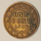 1859 Unc Canada Large Cent Wide 9 Over 8