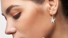 Italian 925 Solid Sterling Silver Star Hammered Drop Dangle Hook Earrings