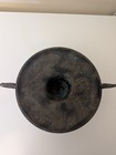 Asian Patinated Bronze 2  Ear Handled Dragons Fluted Bowl 14  L X 9 5  W By 5 5