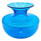 Vintage Blenko Glass 6614 Joel Myers Blue Crackle Spittoon Vase Mcm 1960s