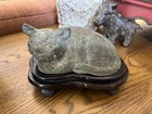 Antique Vintage Japanese Chinese Bronze Cat Sculpture Statue On Wooden Stand