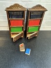 Lot Pair Vintage Miniature Dollhouse Book Cabinet Wood Shelves With Books