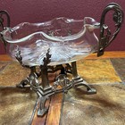 Art Nouveau Era Centerpiece Bowl Thick Ruffled Glass Starburst Decorative Base
