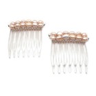 Set Of 2 Small Hair Combs Cultured Freshwater Pearl Peach Apricot
