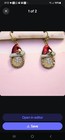 Christmas Santa Hat Moon Face Dangle Earrings Leverback Gold Tone Enamel