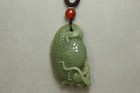 Chinese Natural Green Hetian Jade Hand-carved Fish Pendant Statue