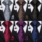Classic Stripped Solid Paisley Mens Tie Necktie White Silver Wedding Set