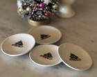 Vintage Christmas Tree Design Small Porcelain Ceramic Butter Pat - Set Of 4