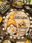 Farmhouse Gnome Bee      Burlap Deco Mesh Welcome Wreath 22 X 22 Buffalo Plaid