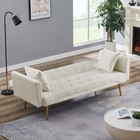 Convertible Velvet Futon Sofa Bed W  2 Pillows Adjustable Backrest Gold Legs New