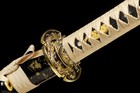 30   Katana Sword Wakizashi 1095 Carbon Steel Gold Blade Engrave Dragon