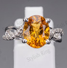 925 Sterling Silver Real Oval-cut Citrine Engagement-anniversary Ring All Size