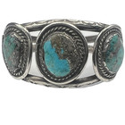 Vintage Navajo Morenci Turquoise 3 Stone Sterling Silver Cuff Bracelet 61 Grams