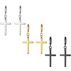 Men s Cross Dangle Earrings Stainless Steel Hinged Piercing Huggie Hoop Earring