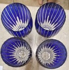 Vintage Ajka Handmade Cobalt Blue Cut To Clear Crystal Wine Glasses Set Of 4