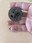 Very Vintage Metal Spinning Top Toy With Blue  Yellow  Red Stripes - About 2   