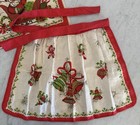Vintage 1950s 100  Linen Christmas Apron - Bells  Candy Cane    Ornament Design