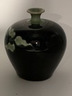 Korean Celadon Vase Dark Blue-green Glaze Inlaid Leaf Pattern 4 75 h Signed