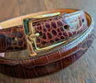 Vintage Saks Fifth Avenue Croc Embossed Leather Belt L Usa Brown Gold 701ec