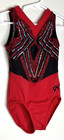 Gk Elite Cs Child S Small Gymnastics Leotard Nylon Red Black Hologram Sequins