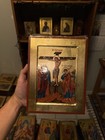 Crucifixion Of Christ Orthodox Icon 18kt Gold Leaf Carved Wood Handmade 18x24cm