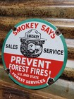 Vintage Smokey The Bear Porcelain Sign Old Forest Service Prevent Fires Ranger